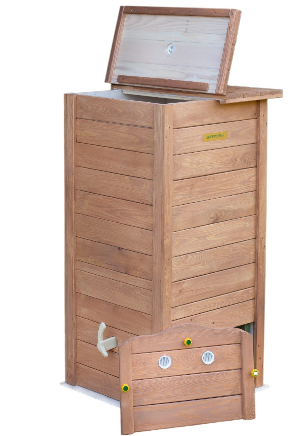 Wooden composter open - lid with inner lining